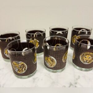 RARE Vintage Libby M. Dia Safari Animal Lowball Whiskey Glasses – Set of 7